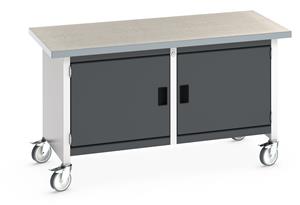 Bott Cubio Mobile Storage Workbench 1500mm wide x 750mm Deep x 840mm high supplied with a Linoleum worktop (particle board core with grey linoleum surface and plastic edgebanding) and 2 x integral storage cupboards (650mm wide x 650mm deep x 500mm high).... 1500mm Wide Storage Benches